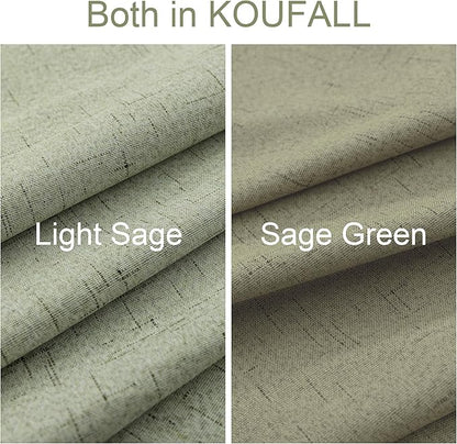 KOUFALL Sage Green Back Tab Linen Blackout Curtains 52x90 Inches Long