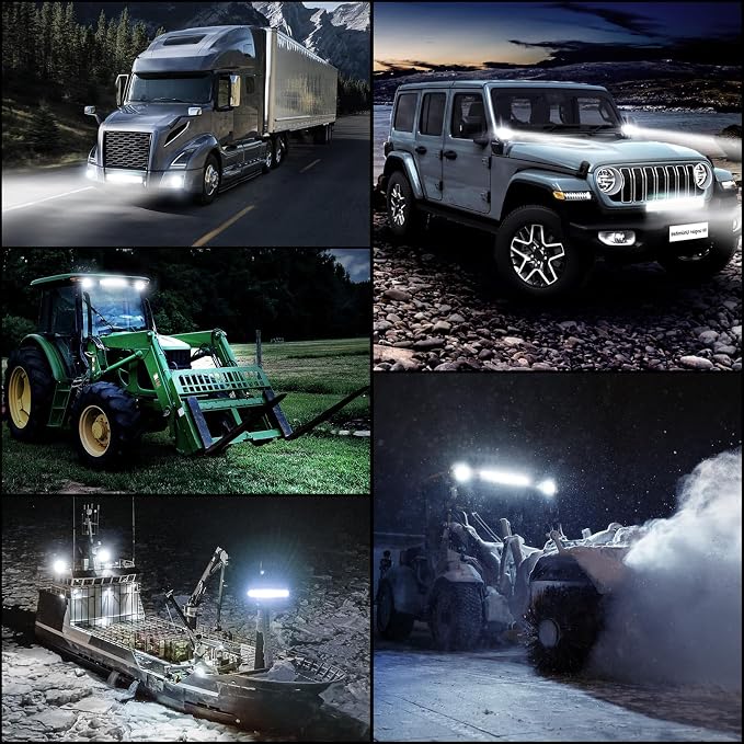 NAOEVO 12Inch LED Light Bar and 2PCS 4Inch LED Pod Lights, 420W 42000LM LED Fog/Driving/Off Road Lights Bar, Spot Flood Combo LED Light Bar with Wiring Harness Kit-3 Lead for Truck ATV Boat