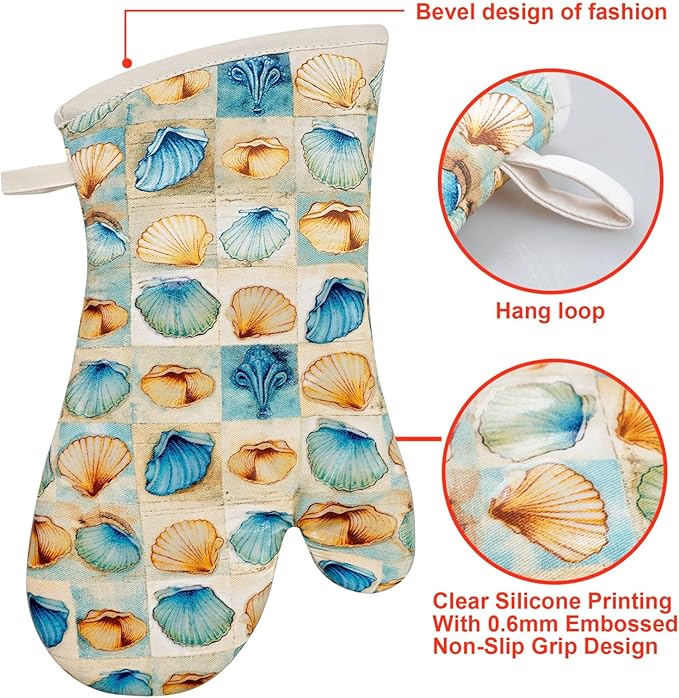 Oven Mitts Gloves 1 Pair Heat Resistant 480 ℉ Non Slip Clear Silicone Printed