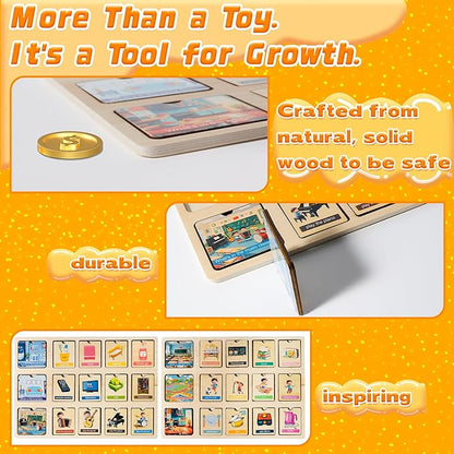 Wooden Peg Puzzle for Toddlers, Educational Peg Puzzles Montessori Toys, Scene Matching Preschool Education Learning Puzzle Toys for Gifts for 2 3 Years Boys Girls