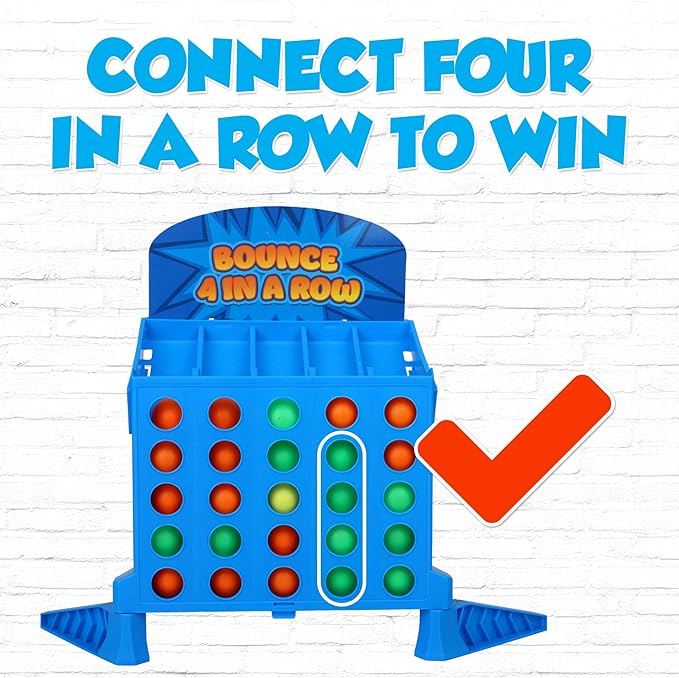 Point Games Bounce 4 in a Row - Travel Friendly Storage Case- Classic Board Games w Twist - Line Up 4 Classic Game - Strategical Thinking and Aim Practice - Portable Toys for Boys and Girls Ages 6+