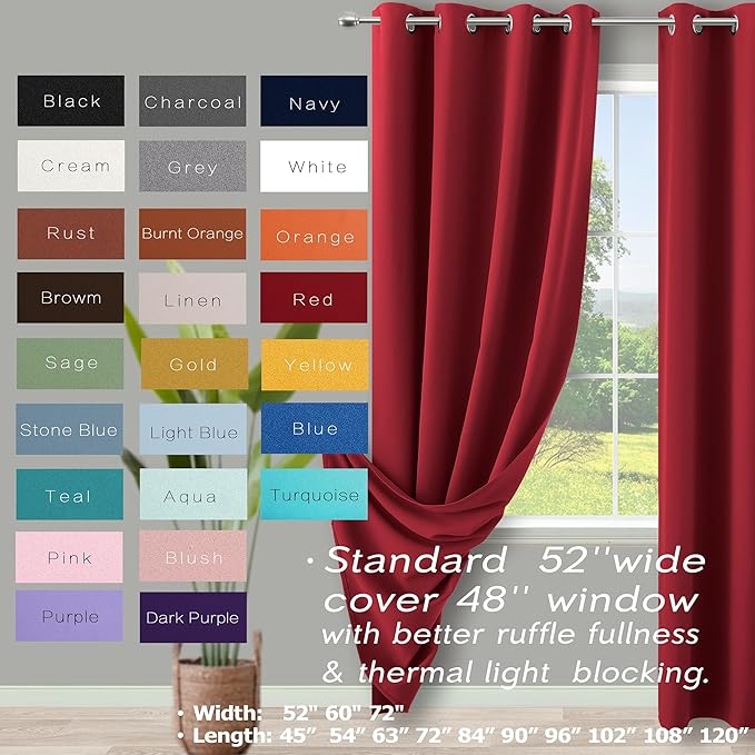 Red Curtains for Living Room, Thermal Extra Long 108 Inches 2 Panels Set
