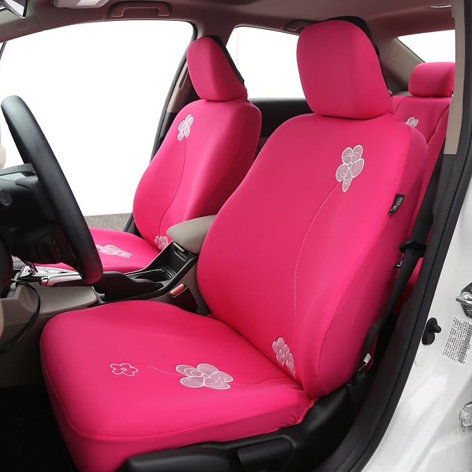 FH Group Front Set Cloth Car Seat Covers - Low Back Car Seats with Removable Headrest, Universal Fit, Airbag Compatible for SUV, Sedan, Van, Pink