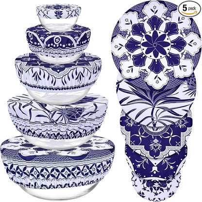 5 Pieces Bowl Covers Reusable, 5 Size Elastic Cloth Bowl Covers
