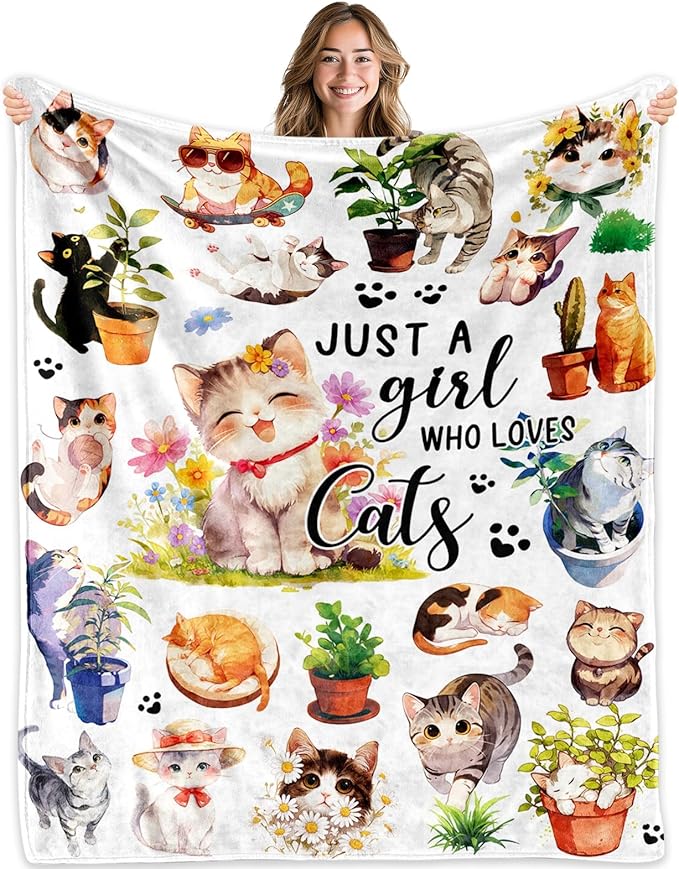 Cat Blanket Gifts for Girls, Cat Lover Gifts, Cats Thanksgiving Birthdat Gift for Women, Cats Decor for Room, Kitten Blanket 50X60 in
