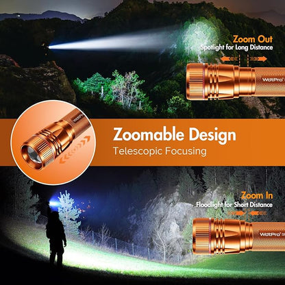 WdtPro Rechargeable Flashlights High Lumens, 1 Pack Super Bright LED Small Tactical EDC Flashlight with 10H Runtime, Portable Flash Light for Camping,Home,Emergency Essentials Orange Battery Included
