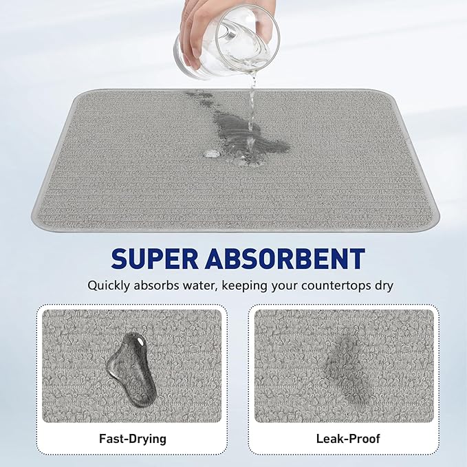 14.6*11.8 inch Microfiber Dish Drying Mat, 2 Compact Ultra Absorbent Dish Mat