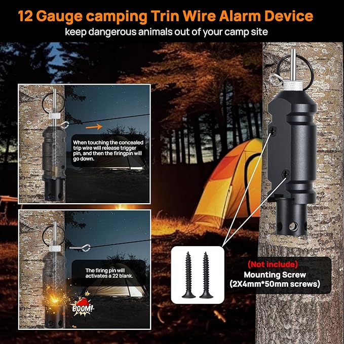 Updated Perimeter Trip Alarm, Camping Trip Wire Alarm Device(Included 22.Adapter), Early Warning Security System for Outdoor Camp Safe Bear Deterrent d Property Safety, Black (2 Pack)