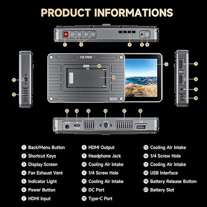 VILTROX DC-X2 Touchscreen Camera Field Monitor, 2000 Nits 6 inch On Camera