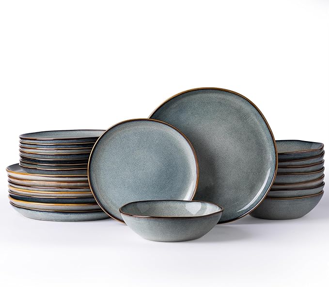 AmorArc Ceramic Dinnerware Sets,Handmade Reactive Glaze Stoneware Plates and Bowls Set,Highly Scratch Resistant | Dishwasher & Microwave Safe Dishes Set,Service for 12 (36Pcs)