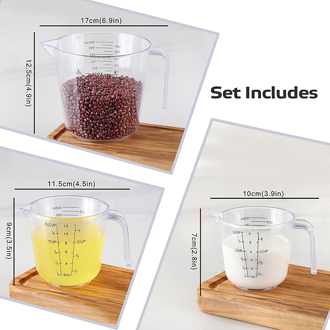 Measuring Cup Set, HIA 3PCS Plastic Liquid Measuring Cups