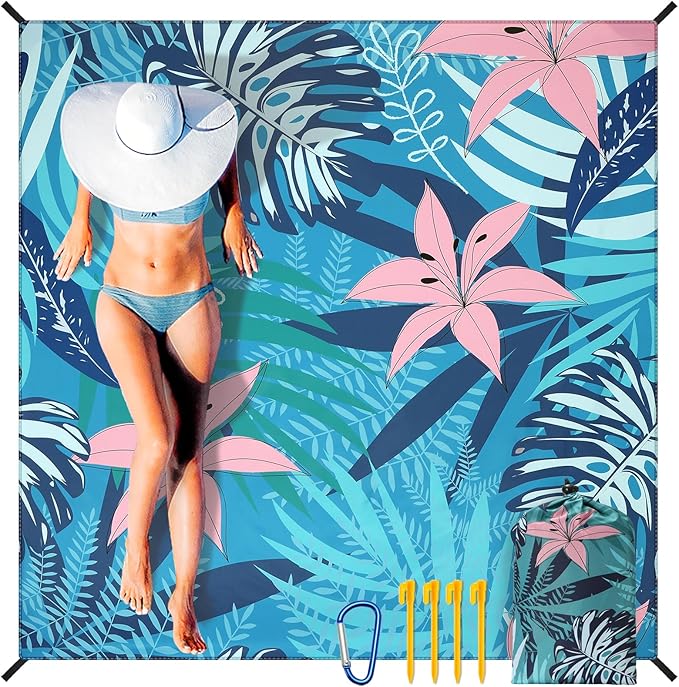 WIWIGO Beach Blanket Waterproof Sandproof Beach Mat 79" X 83"/10'x9'for 2-8