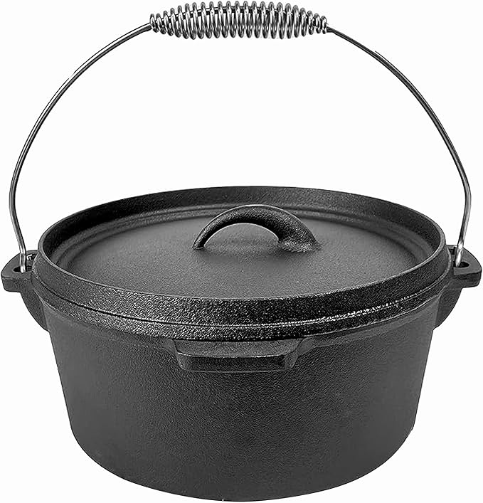 Cuisiland 4.5QT Cast Iron Dutch Oven with Lip Lid & Bail Handle – Pre-Seasoned Camping Pot for Outdoor Cooking, Roasting, and Baking – Heavy-Duty Campfire Cookware with Even Heat Distribution