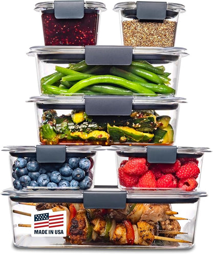 Rubbermaid Brilliance Food Storage Containers, 14 Piece Plastic Containers with Lids, BPA-Free, Leak Proof, Clear