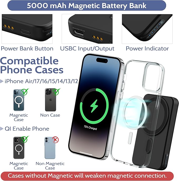 Smtcsl 3-in-1 Wireless Charging Station: Portable 5000mAh Power Bank Charger