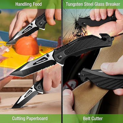 MOSSY OAK Folding Pocket Knife with Aluminium Alloy & G10 Handle, 4.75" Tactical Knife with Tungsten Steel Glass Breaker, Seatbelt Cutter, Belt Clip, Survival Knife for Emergency, Outdoor, Camping