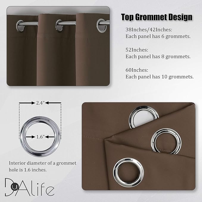 DUALIFE Brown Curtains 72 Inch Length 2 Panels Coffee Color Curtains