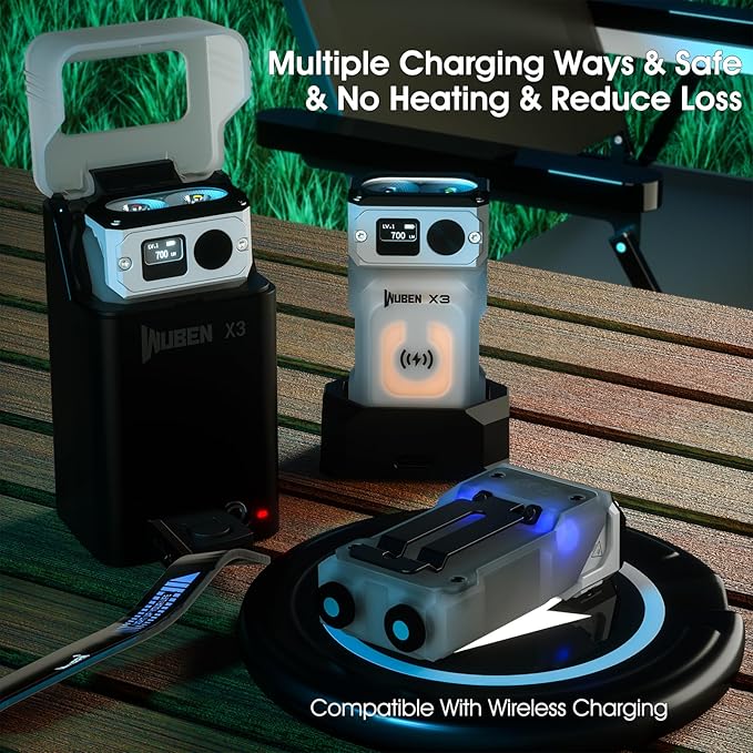 WUBEN X3 Mini Flashlight with Rechargeable Charging Box 180 Degree EDC Keychain Flashlight Twist Ip65 Waterproof Magnet Pocket Flashlights 10 Mode Type-C Lanyard for Camping, Outdoor, Inspection, Gift