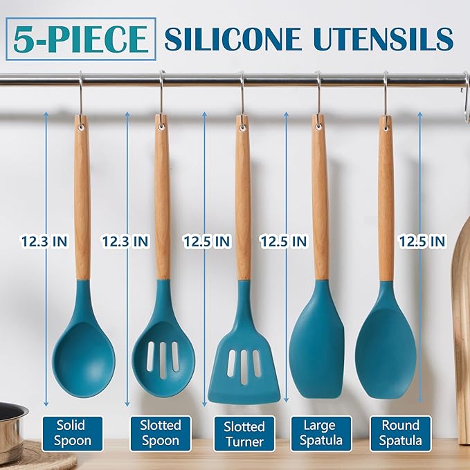 E-far Silicone Cooking Utensils Set, 5-Piece Kitchen Utensils Set