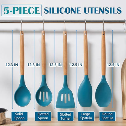 E-far Silicone Cooking Utensils Set, 5-Piece Kitchen Utensils Set