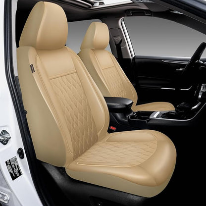 CAROMOP Faux Leather Car Seat Covers 2 Front Set,Luxury and Comfortable Seat Covers for Cars, Airbag Compatible Car Interior Covers, Universal Fit for Suvs,Vans,Trucks(Beige)
