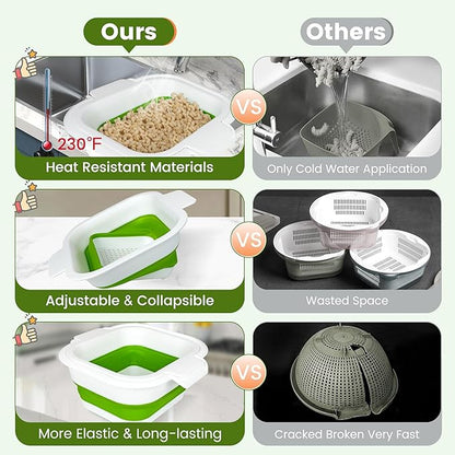Collapsible Colander Set with Strainer Bowl, 2 in 1 Fruit Washing Basket with