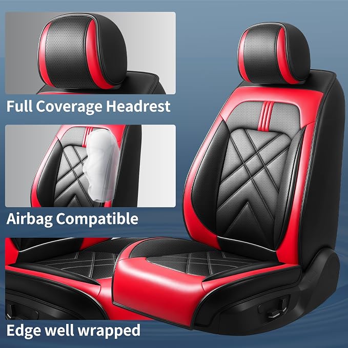 Expedition Car Seat Covers Fit for Ford Expedition 2011-2026, Premium Full Coverage Leather Automotive Seat Protectors, All Seasons Waterproof Breathable, Airbag Compatible, Full Set, Red Black
