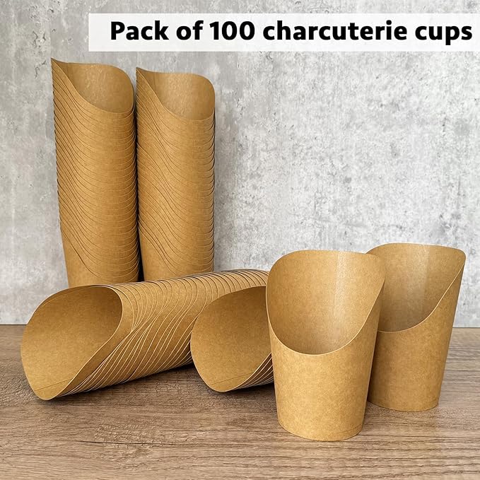 CAMKYDE 100 Pcs French Fries Holder, 16oz Disposable Paper French Fry Cups Charcuterie Cups for all Occasions (16oz, Brown)