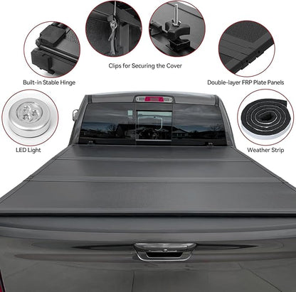 YITAMOTOR FRP Hard Tri-fold Truck Bed Tonneau Cover Fits for Nissan Frontier(NO México) 2005-2026, 5 ft Bed