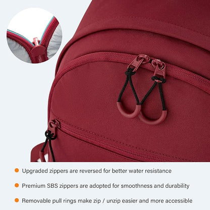 Carry On Travel Backpack For Women, 18 Inch Water Resistant Large Backpack Lightweight Bookbag For Men, 8x14x18 Personal Item Bag Casual Daypack Backpacks For Work Office Commuter (Burgundy)