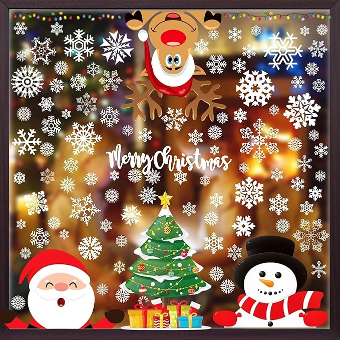 Joy Bang Christmas Window Clings, Christmas Window Stickers Decorations Xmas Snowflake Window Clings Decals Decor Xmas Decorations Indoor