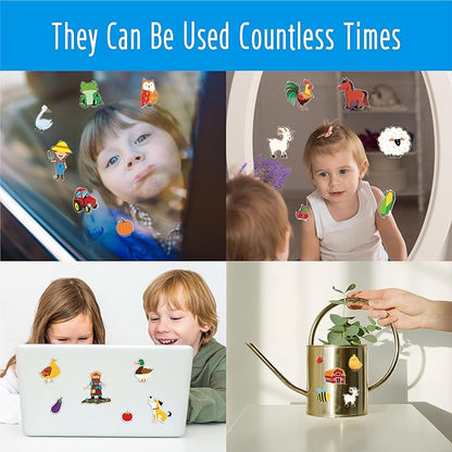 38PCS Farm Animal Jelly Stickers, Thick Window Door Clings Removable Reusable Gel Clings Decals for Kids Toddlers Adults Home Classroom Nursery Animal Party Supplies Decorations (Not Edible)