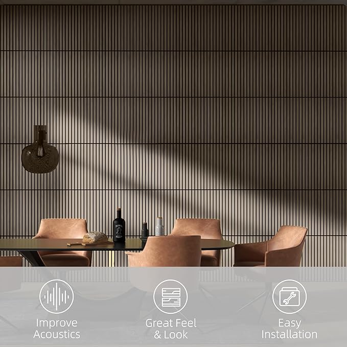 HOMCOM 4 Pack 3D Faux Wood Wall Panels, Wood Slat Wall Panels