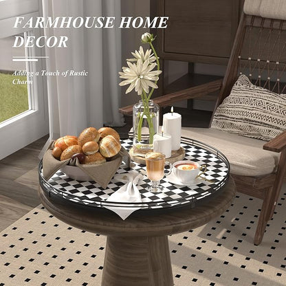 18" Black and White Kitchen Lazy Susan Turntable, Round Checkered Decorative