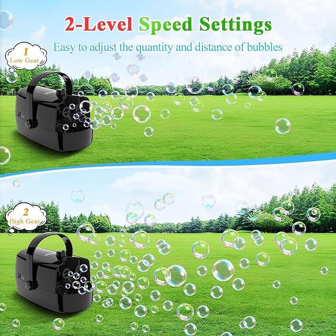 Bubble Machine, 3-in-1 Bubble Maker, Automatic Bubble Blower with 3 Bubble Wands, 8000+ Colorful Bubbles for Kids Toddlers, Operated by Plug-in or Batteries for Indoor Outdoor Birthday Party