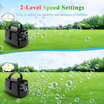 Bubble Machine, 3-in-1 Bubble Maker, Automatic Bubble Blower with 3 Bubble Wands, 8000+ Colorful Bubbles for Kids Toddlers, Operated by Plug-in or Batteries for Indoor Outdoor Birthday Party