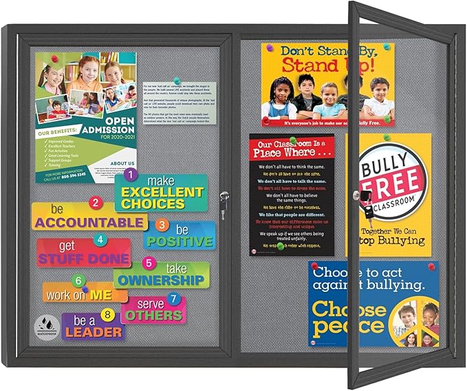Enclosed Bulletin Board Lockable, Double-Door Weatherproof Outdoor Noticeboard