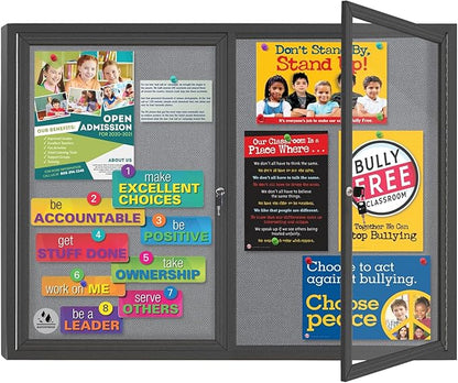 Enclosed Bulletin Board Lockable, Double-Door Weatherproof Outdoor Noticeboard