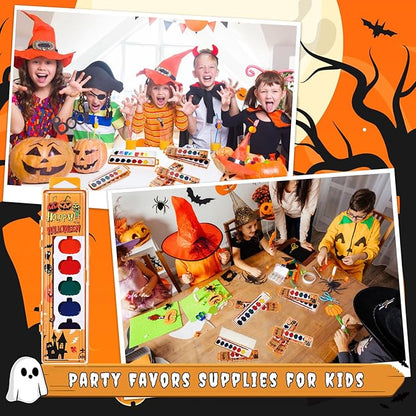 48 Pack Halloween Pumpkin Watercolor Paint Set for Kids 8 Washable Colors with Brushes Water Color Painting Kit for Halloween Painting Kit Gift Party Supplies