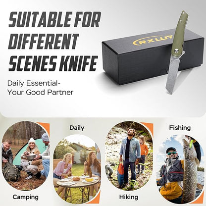 Folding Pocket Knife, 2.79??14C28N Steel Blade Micarta Handle Flipper Liner Lock Small Praxis EDC Folding Knife, Sharp Camping Outdoor Survival Knives for Men Women (Green)