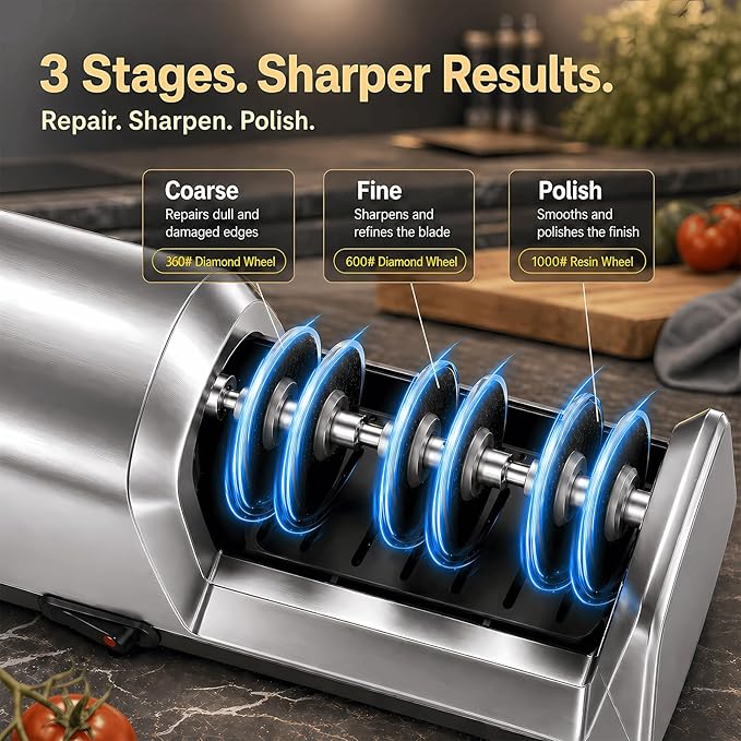 Electric Knife Sharpener for Kitchen, 3-Stage Professional Kitchen Knife