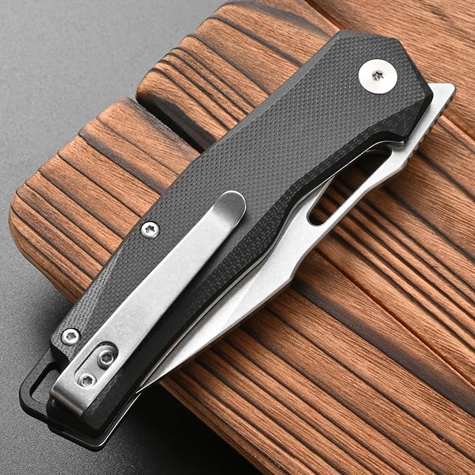 FF21 Folding Pocket Knife,VG10 Steel Blade G10 Handle Full Tang Knife for Outdoor Activities Camping Hunting Fishing(Black)