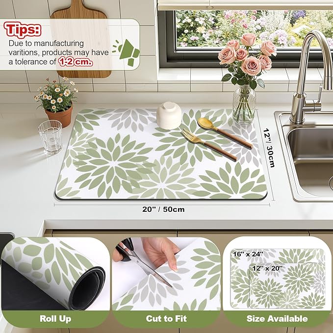 Findosom Floral Dish Drying Mat, Cuttable Drying Mat