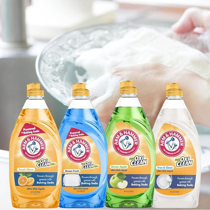 Arm & Hammer Ultra Dish Soap Variety Pack, 4-Pack (24oz Each) – Citrus, Ocean Fresh, Crisp Apple & Free & Clear – Powerful Grease Cleaning, Fresh Scents