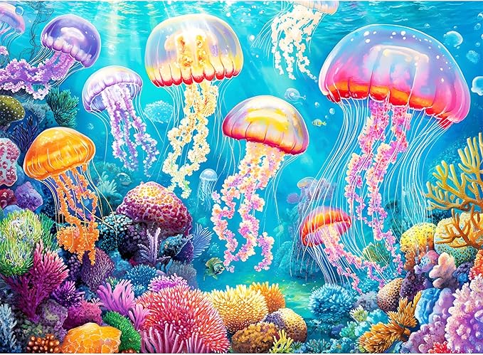 300 Piece Puzzle for Adults,Ocean Jellyfish Jigsaw Puzzles 300 Pieces for Adult Kids Elderly Puzzle Game Premium Cardboard Jigsaw Puzzle Challenging Puzzles Game Family Activity Birthday Gift Toy