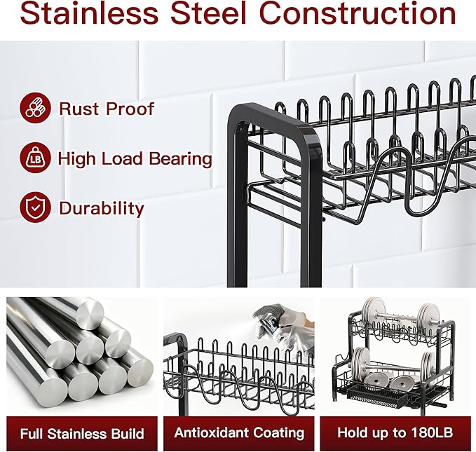2 Tier Black Dish Drainer Drying Rack