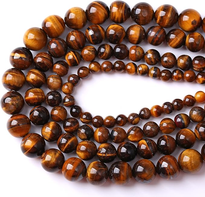 8MM Natural Stone Yellow Tiger Eye Stone with Iron Mine Beads for Jewelry Making DIY Bracelet 2 Strands 90PCS