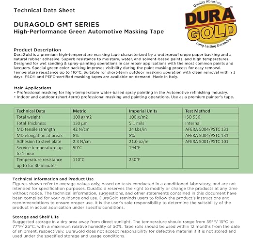 Dura-Gold Green Automotive Masking Tape 3/4 Inch (0.7 Inch x 55 Yards), 4 Rolls - Premium High-Performance, Heat Resistant - Auto Refinish Painting, Car Detailing, Autobody, Industrial, Painters Tape