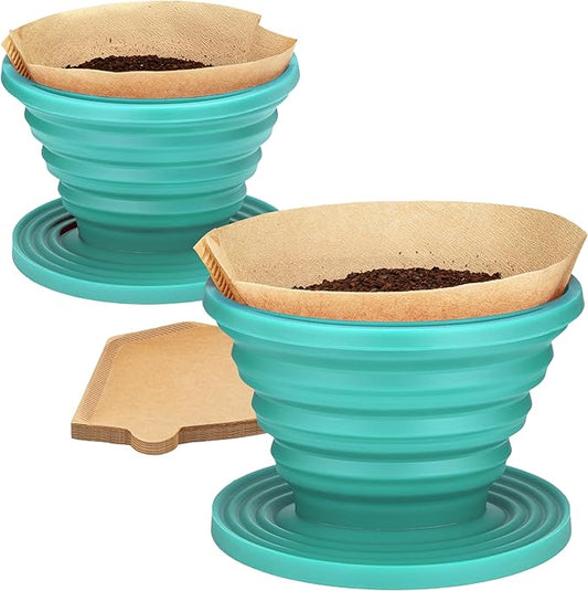 COLETTI Sierra Camping Pour Over Coffee Dripper ??Collapsible Pour Over Coffee Dripper ??Includes Pack of Paper Filters [Teal, Pack of 2]