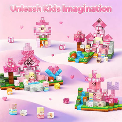 Magnetic Building Blocks, STEM Toys Educational Magnet Cubes for Kids Ages 4-12 (Pink Castle-150pcs)